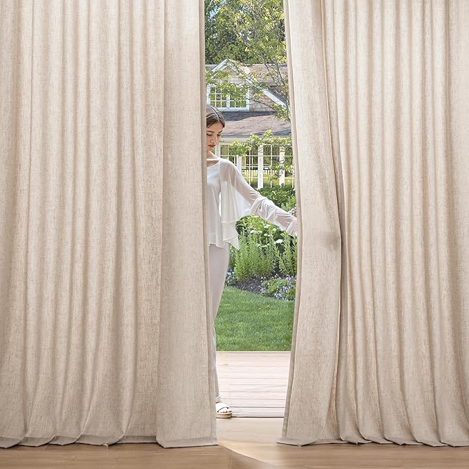 MIULEE Non-See-Through Privacy Linen Curtains 2 Panels, Light Filtering Window Curtains Farnhouse Textured Back Tab Semi Sheer Drapes for Bedroom Living Room, 52 x 96 Inches Long, Beige