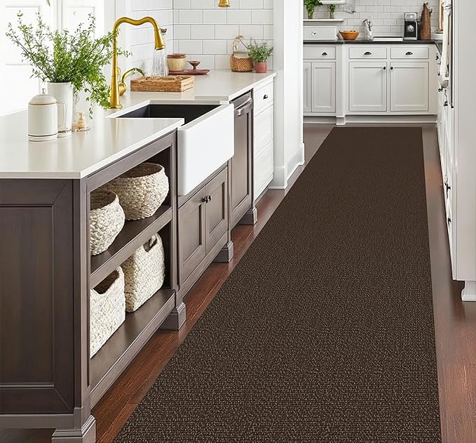 EARTHALL Runner Rug 3x20 Ft Washable Runners for Hallways Extra Long Woven Non Slip Entryway Runner Braided Kitchen Runner Indoor Outdoor Carpet Runners for Hotels, Officel, Stair, Brown/Coffee