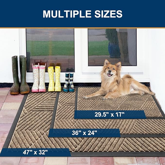 Smiry Front Door Mat Outside Entrance, Heavy Duty Sturdy Natural Rubber Doormat, Trap Dirt and Moisture, Easy Clean Low Profile Mats for Indoor Outdoor Entry, Irregular Triangle (29.5x17, Taupe)