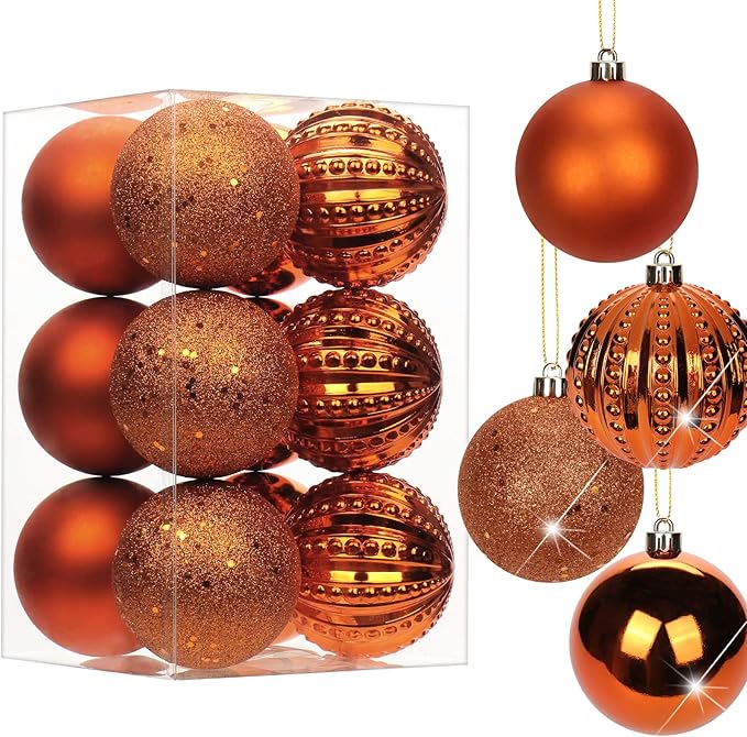 3.15" Orange Christmas Balls Ornaments 12 Pcs Shatterproof Christmas Ornaments Set Halloween Balls Ornaments Large Orange Ornament for Xmas Tree Holiday Party