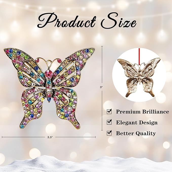 WhatSign Butterfly Gift for Women - Colorful Christmas Ornaments Metal Beauty Girly Monarch Ornament for Christmas Tree Decorations Unique Keepsake Gifts for Girls Kids Sister