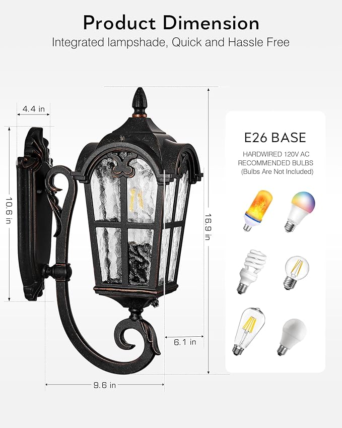 VIANIS Exterior Lighting Fixtures Dusk to Dawn, Vintage Oil Rubbed Bronze Front Porch Lights with Gold Trim, Waterproof and Anti-Rust Outdoor Wall Light Fixtures for House, Porch, Garden, Doorway