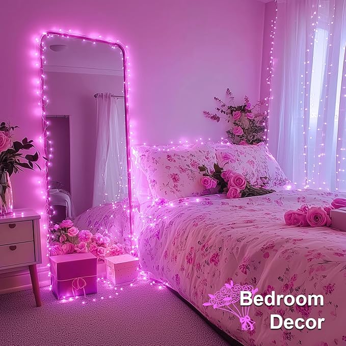 JMEXSUSS 2 Pack Pink Fairy Lights Battery Operated, Total 200 LED 66ft Twinkle String Lights with Remote, 8 Modes Pink Christmas Lights for Bedroom Tree Valentine's Day Anniversary Indoor Decor