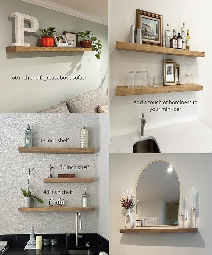 joelsantiques - 36 Inch Wooden Floating Shelves for Wall - 36x10x2 in - Made of Natural Wood - Long Heavy Duty Rustic Wall Shelves for Bedroom - Perfect for Living Room, Kitchen - Beige