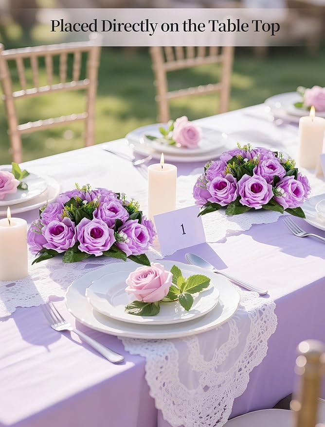 BLOSMON Flower Balls Wedding Rose Centerpieces: 2 Pcs Fake Flowers with Base White Kissing Balls Decor White Artificial Floral Arrangements Flower Bouquet of Roses Home Party Table DIY Decorations