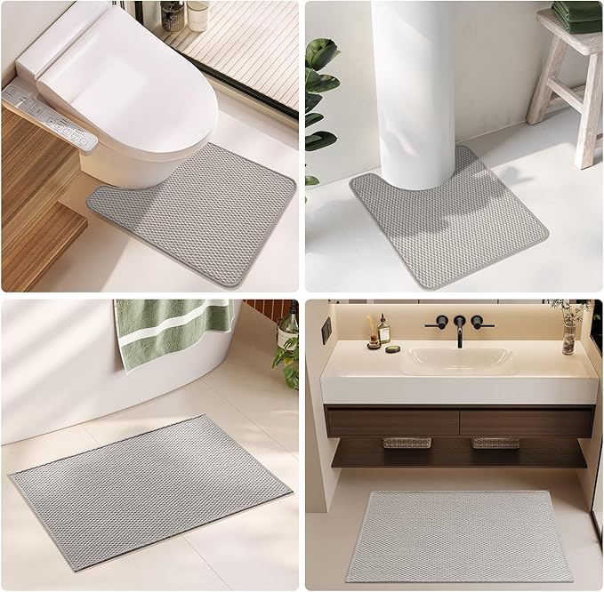 Bathroom Rugs Non Slip Washable, Super Absorbent Thin Bath Mat Small Quick Dry Low Pile Bathroom Rug, Light Grey 20"x30"