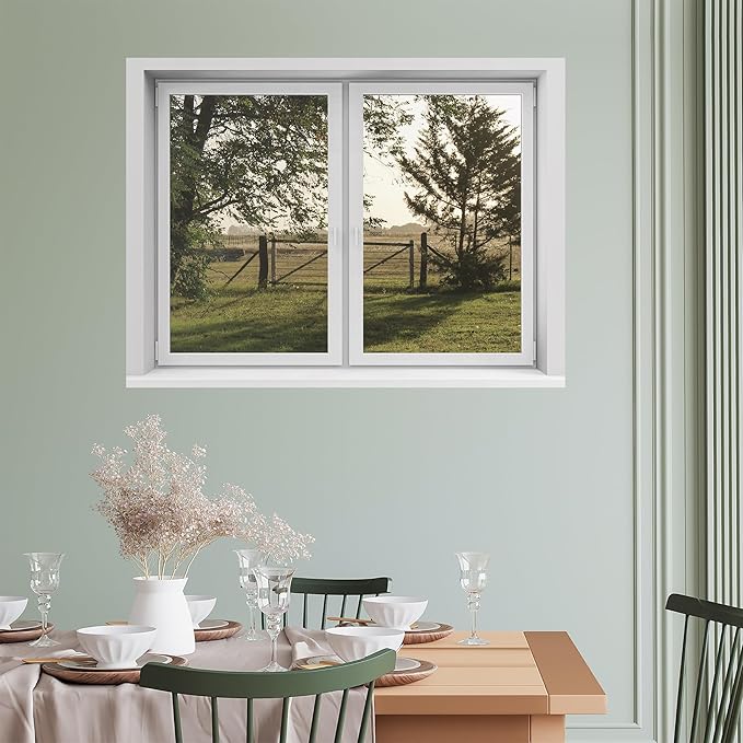 SIGNWIN Removable Wall Sticker/Wall Mural Window Pastoral Landscape with Fence and Greenery Photography Realism Decorative Landscape Digital Art for Living Room, Bedroom, Office - 36"x48"