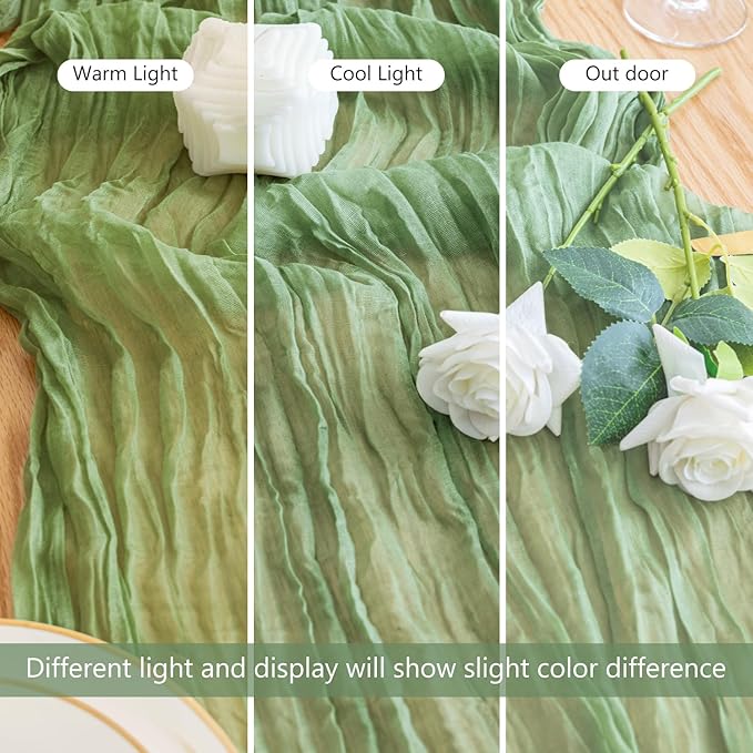 4PCS Table Runner Cheesecloth 10FT Sage Green Boho Gauze Cheese Cloth Rustic Sheer Table Runners for Wedding Bridal Baby Shower Party Decoration