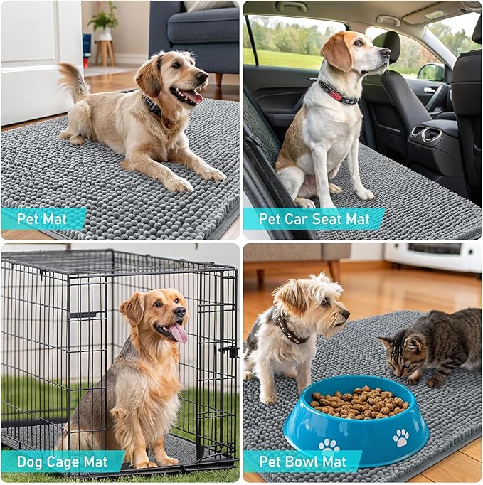 OLANLY Dog Door Mat for Muddy Paws 36x24, Absorbs Moisture and Dirt, Absorbent Non-Slip Washable Doormat, Quick Dry Chenille Mud Mat for Dogs, Entry Indoor Entryway Carpet for Inside Floor, Grey