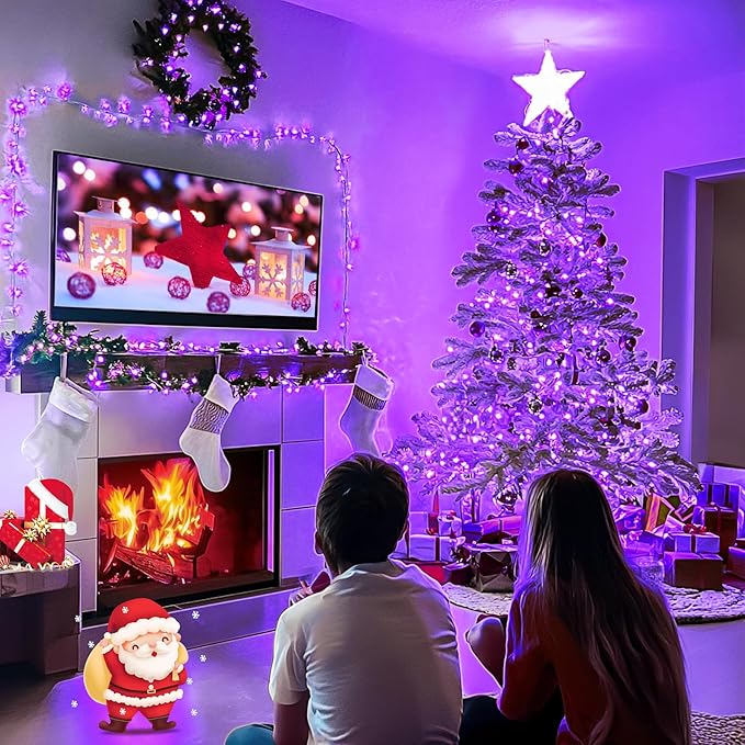 JMEXSUSS 91.5ft 250 LED Purple String Lights Indoor, Connectable 8 Modes Purple Christmas Lights Outdoor Waterproof, Plug-in Clear Wire Christmas String Light for Xmas Bedroom Party Tree Decorations