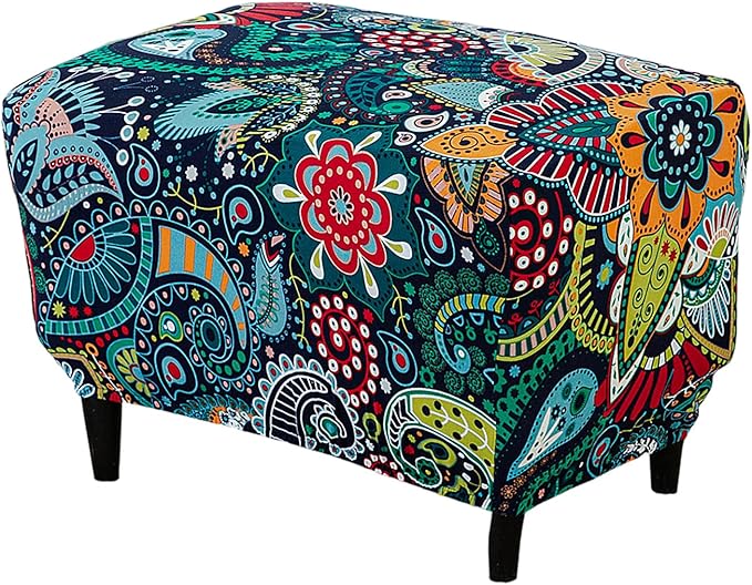 Eco-Ancheng Ottoman Cover Stretch Rectangle Footrest Stool Covers Storage Ottoman Slipcover Ottoman Bench Covers Slip Cover for Foot Stool Footstool Protector with Nonslip Elastic Bottom (02,X-Large)