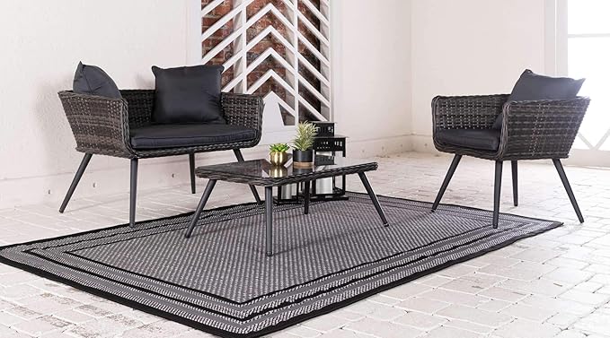 Unique Loom Outdoor Border Collection Area Rug - Multi Border (5' 3" x 8' Rectangle, Gray/ Black)