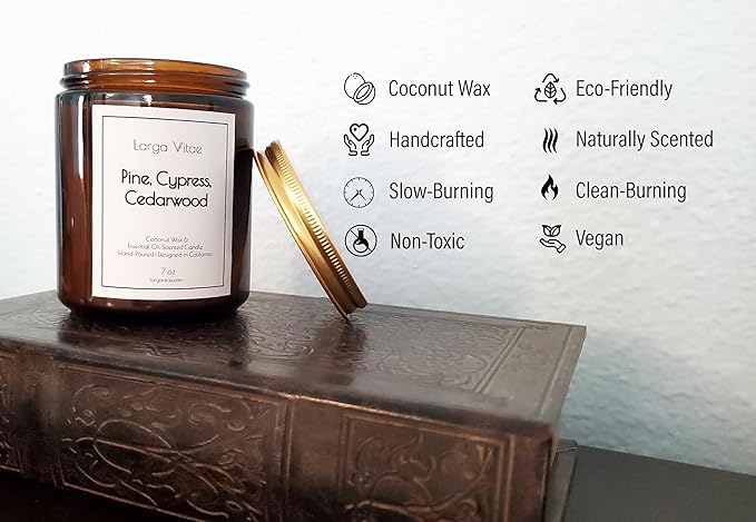 All-Natural Pine, Cypress, Cedarwood Aromatherapy Essential Oil Candle, Safe for People and Pets, Made with Pure Sustainable Organic Vegan Coconut Wax, Allergy Friendly, Non Toxic, Zero Waste