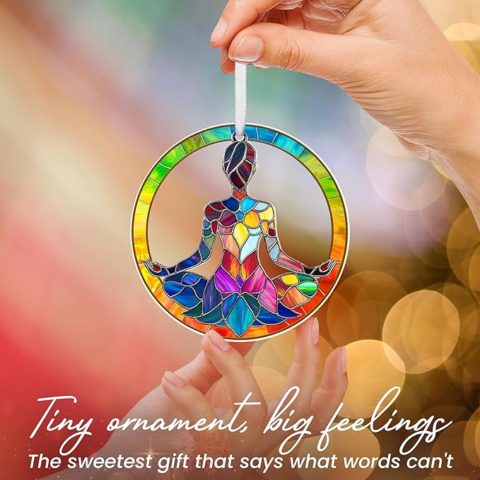 FLAGWIX Christmas Yoga Gifts for Women - Acrylic Christmas Ornaments 2025 for Tree Decorations - Yoga Ornaments for Xmas Tree, Spiritual Gifts for Mom Grandma, Meditation Gift for Women Friend Sister