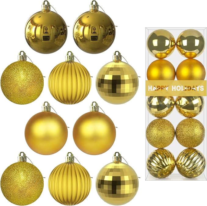 Gold 3.2" Large Christmas Balls - Christmas Tree Decoration Ornaments Shatterproof Hanging Balls for Birthday Halloween Holiday Wedding Decorations Set of 10pcs