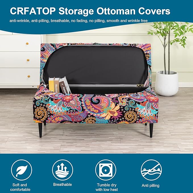 CRFATOP Printed Rectangle Ottoman Stool Cover Stretch Folding Storage Footstool Bench Slipcovers Upholstered Foot Chest Chair Covers Washable Entryway Furniture Protector with Elastic Bands,L,15