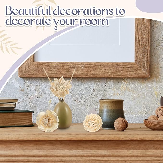 Waydress 15 Pcs Diffuser Mixed Sola Flowers Natural Material Aromatherapy Reed Wood Flowers Decorative Aromatherapy Flower Placement Refill Wood Flower Diffuser with Rope (1.57-3.15 Inches,Classis)