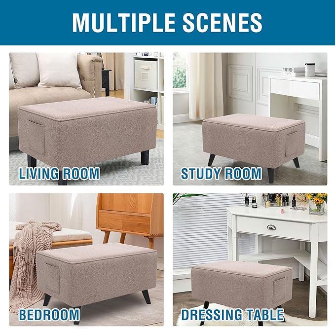 H.VERSAILTEX Ottoman Covers Slipcover Rectangle Fit Length 33"-34" Footrest Thick Durable Linen Look 1 Piece Folding Storage Covers Ottoman Slipcovers Footrest Covers Elastic Bottom - Heather Taupe