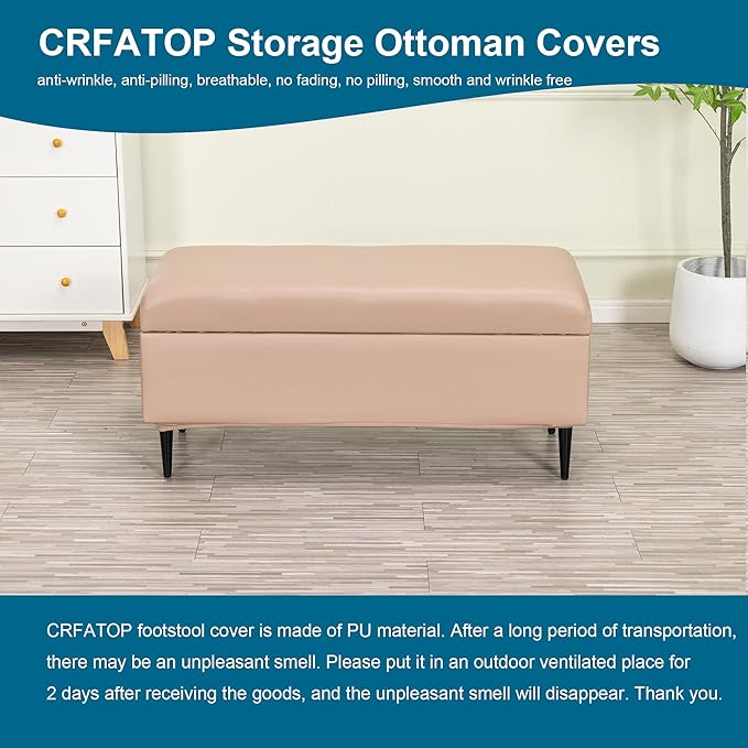 CRFATOP Waterproof PU Ottoman Stool Cover Stretch Folding Storage Footstool Bench Slipcovers Upholstered Foot Chest Chair Covers Washable Entryway Furniture Protector with Elastic Bands,M,Taupe