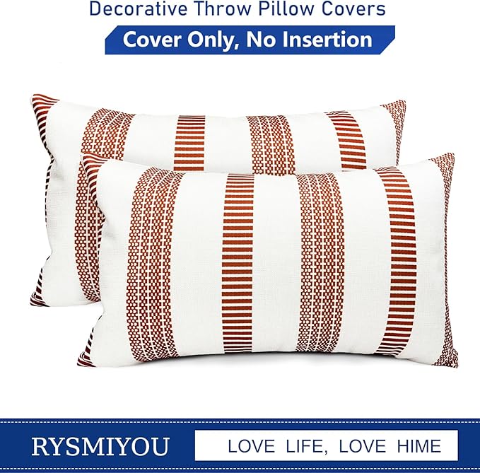 Decorative Throw Pillow Covers Set of 2 Coffee Boho Striped Pillow Covers 12x20 Inch Throw Pillow Cover Linen Pillowcase Farmhouse Outdoor Pillow Covers for Couch Sofa Bed Living Room