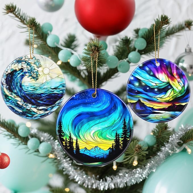 Christmas Ornaments, Dodosky 2.8in Ceramic Ornament, Xmas Decor, Christmas Tree Ornaments, Xmas Decorations for Tree, Holiday Ornament, Gift Ideas, Gifts for Women Men Mom Grandma - Northern Lights