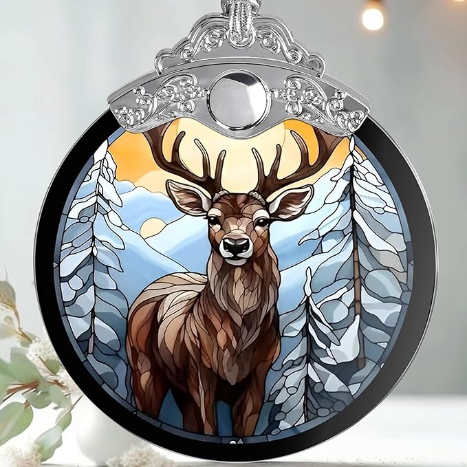 Stained Glass Christmas Ornament, Jocidea Deer Christmas Decorations, Christmas Tree Ornament, Deer Lovers Gifts, Holiday Decor and Xmas Gifts Ideas