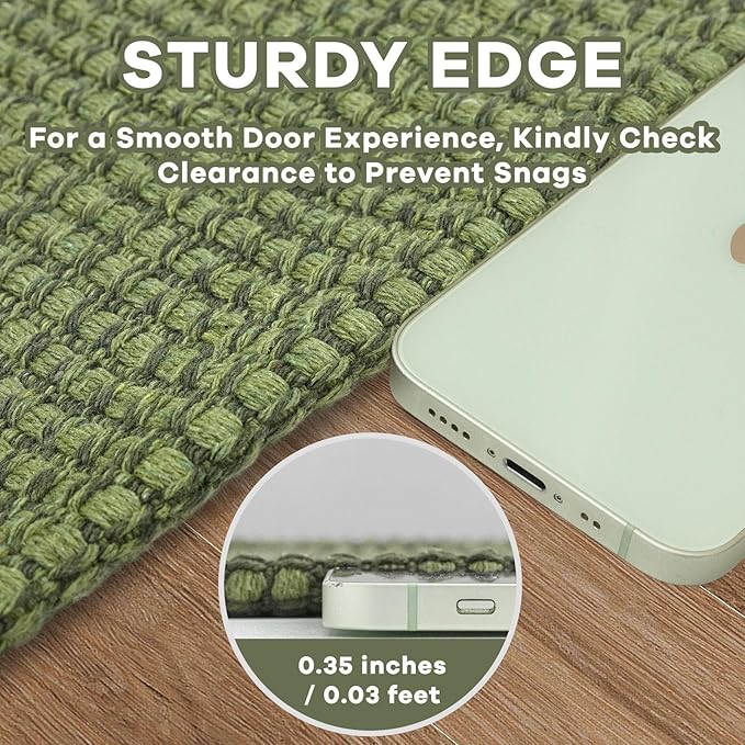 EARTHALL Runner Rug 3x18 Ft Washable Runners for Hallways Extra Long Woven Non Slip Entryway Runner Braided Kitchen Runner Indoor Outdoor Carpet Runners for Hotels, Officel, Stair, Green