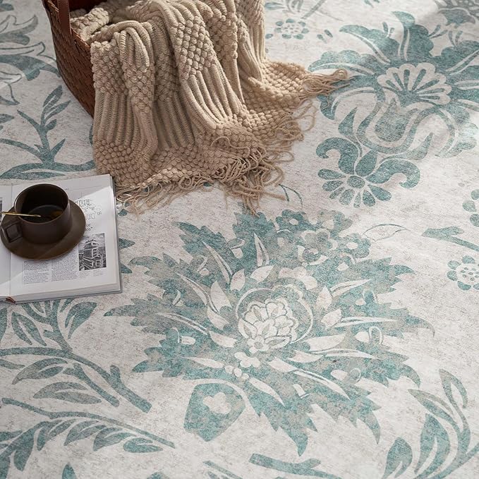 jinchan Torino 3x5 Area Rugs for Entryway Vintage-Inspired Floral Design Machine Washable Non-Slip Low-Pile Rug Ultra-Thin Indoor Traditional Accent Carpet for Entrance Kitchen Bedroom Hallway
