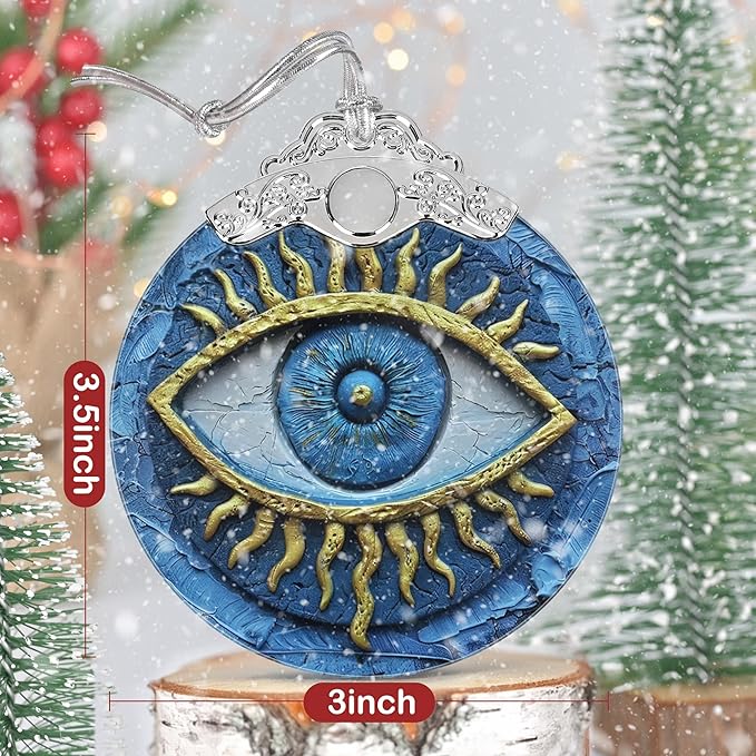 3" Stained Glass Christmas Decoration, Christmas Ornaments, Heirloom Keepsake, Gift Exchange, Gift Idea, Bauble Present - Evil Eye