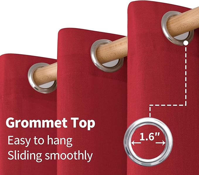 YoungsTex Red Linen Kitchen Curtains 40 Inch Length, Short Light Filtering Drapes with Grommet Semi Sheer Privacy Christmas Decor for Cafe Bathroom Window, 2 Panels, 42 X 40 Inch