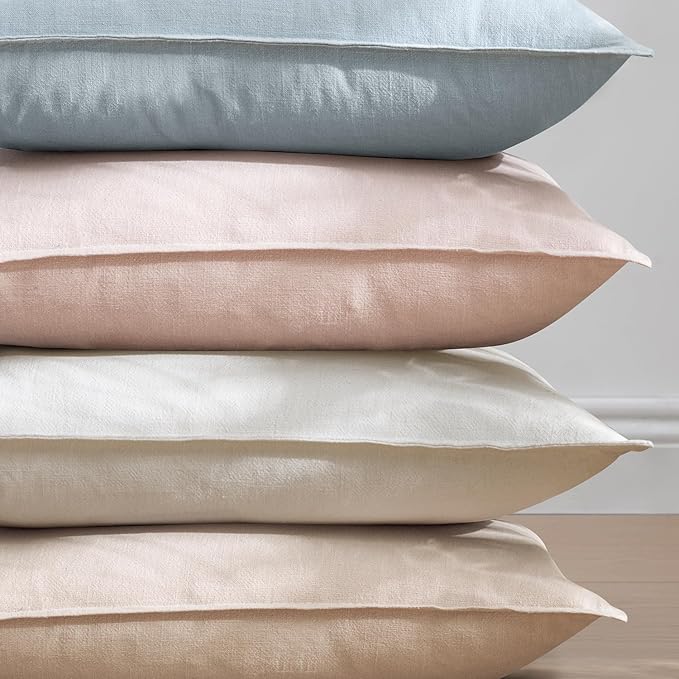 EMEMA Throw Pillow Covers Decorative Linen Pillow Covers 18x18 Inch Pink Boho Farmhouse Neutral Couch Throw Pillows for Bed Pack of 2 Accent Pillowcase Modern Sofa Cushion Livingroom Home
