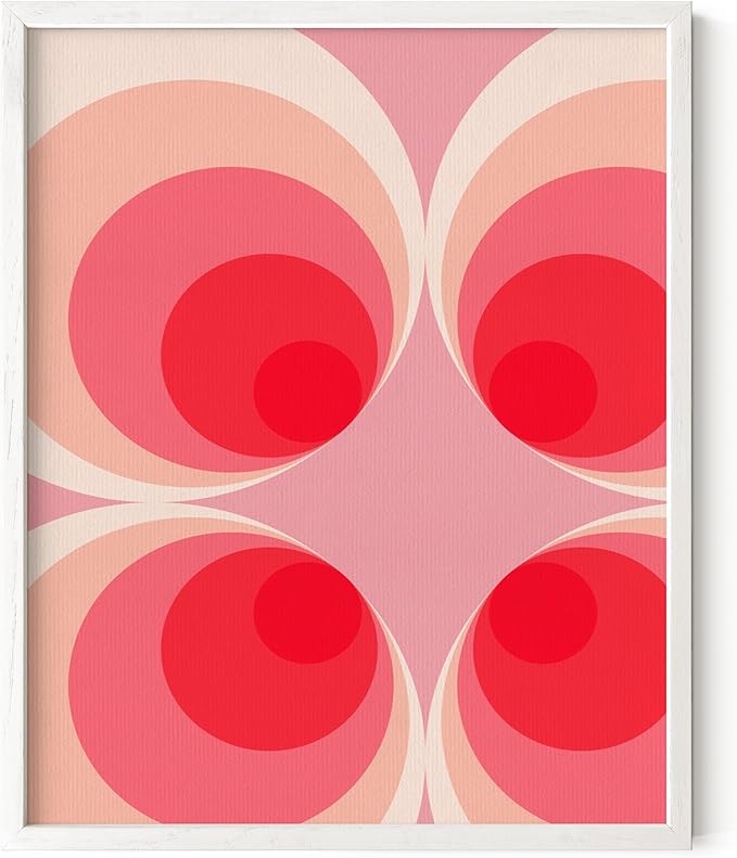 HAUS AND HUES Colorful Abstract Wall Art - Minimalist Retro Picture for Living Room Decor, Red and Pink Modern Wall Art Painting (Pink Mod, White Frame, 16x20)
