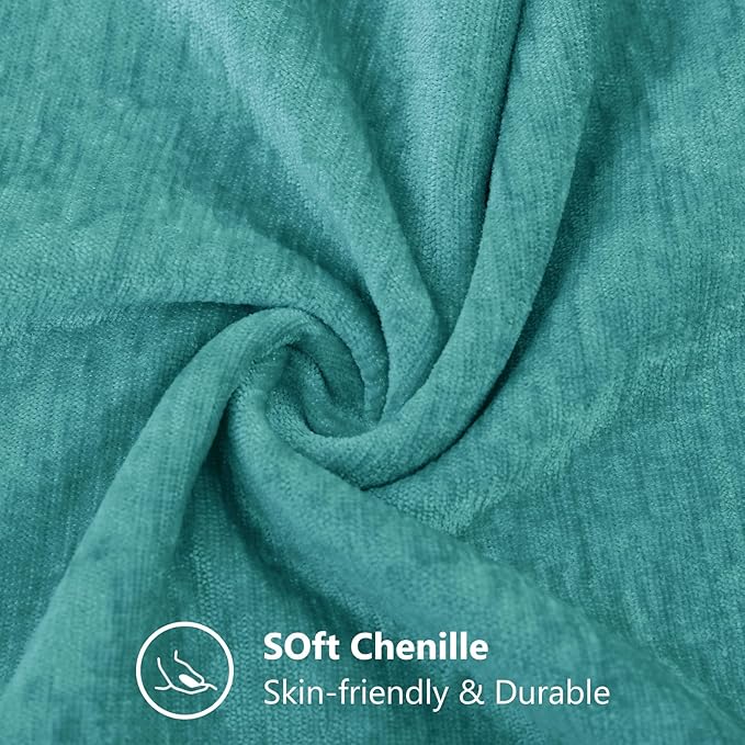 decorUhome Chenille Turquoise Throw Pillow Covers 22x22 Inch Set of 2, Decorative Soft Couch Pillow Covers Solid Dyed Accent Farmhouse Neutral Square Pillow Cases for Sofa Bed Living Room
