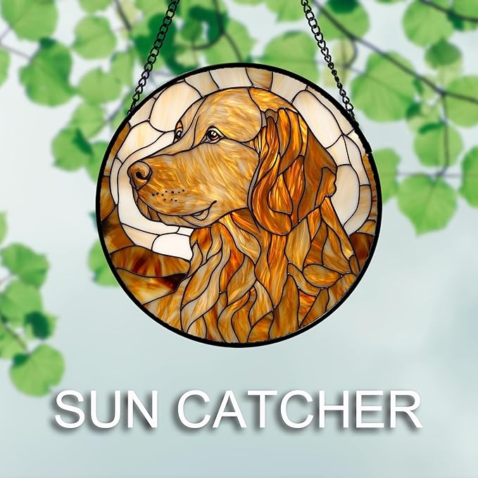 Stained Glass Window Hanging 4 Pcs Set Cute Cat and Dog 9.8" - Animal Suncatcher Door Garden Sun Catcher Decor Birthday Mother's Day for Mom Woman Nana Girl Boy Friend