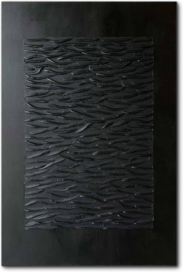 Creespi Hand Painted Black Abstract Wall Art 30x45 inches,Modern Minimalist Textured Canvas Oil Painting for Home Wall Décor