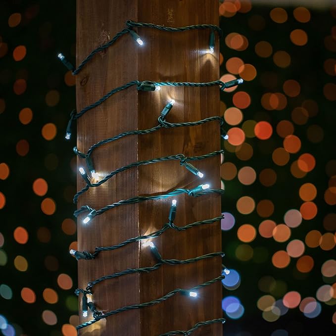 Novelty Lights 25 Feet 50 LED True Twinkle Pure White Outdoor Christmas String, 100% Twinkle 5mm LED Lights on Green Wire, Commercial Grade UL Listed, Connectable End to End