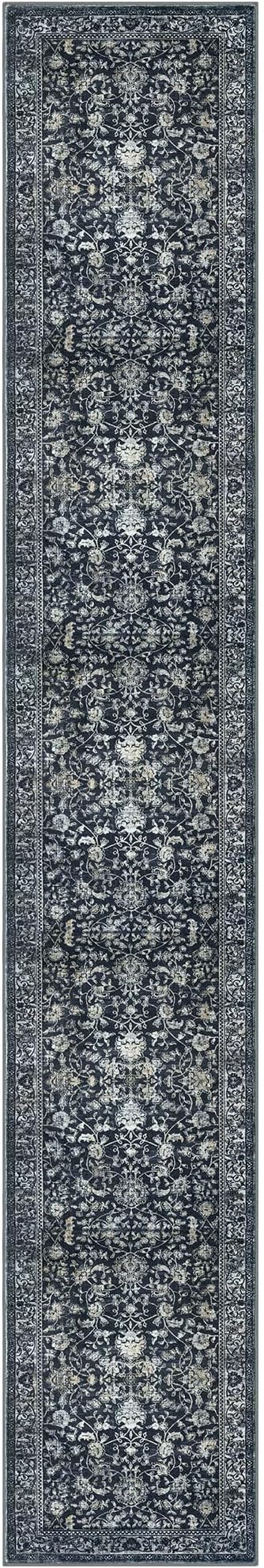 KILOCOCO Runner for Hallway 3x16 Runner Rug Printed Vintage Floral Washable Rug Kitchen Runners Soft Non-Slip Low Pile Hallway Runners Laundry Room Distressed Boho Rugs, Navy/Charcoal