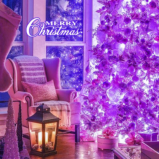 JMEXSUSS 91.5ft 250 LED Purple String Lights Indoor, Connectable 8 Modes Purple Christmas Lights Outdoor Waterproof, Plug-in Clear Wire Christmas String Light for Xmas Bedroom Party Tree Decorations