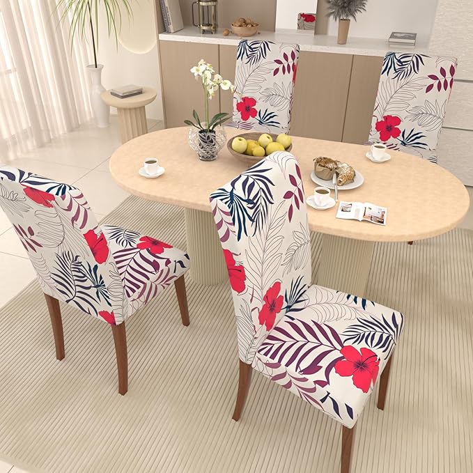 Stretch Dining Chair Covers Set of 4,Floral Print Chair Covers,Soft Removable Washable,Pet Friendly Furniture Protector,Universal Chair Slipcovers for Home, Kitchen,Ceremony Dining Room Seat