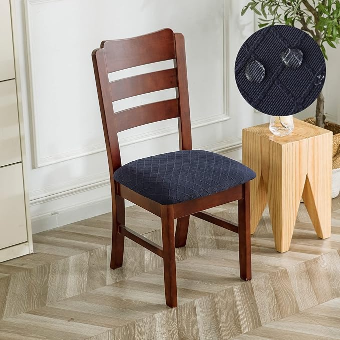 Genina Waterproof Seat Covers for Dining Room Chairs Covers Dining Chair Cover Kitchen Chair Covers (Navy Blue, 6 Pcs)