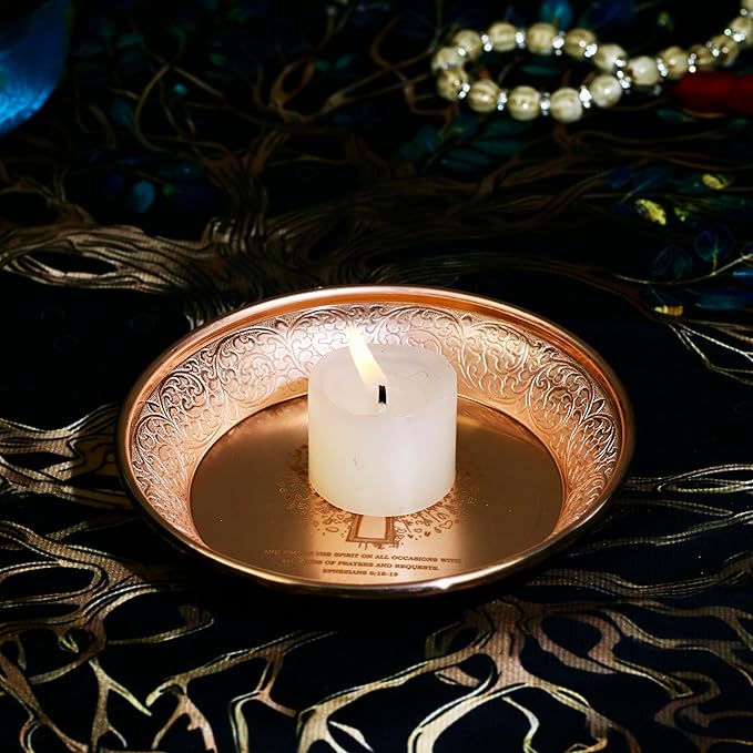 Copper Offering Prayer Ritual Bowl Plate - Great for use Meditation,Smudging, Incense,Candle Dish, Ash Catcher,Witches,Jewelry Dish (Ephesians 6:18-19)