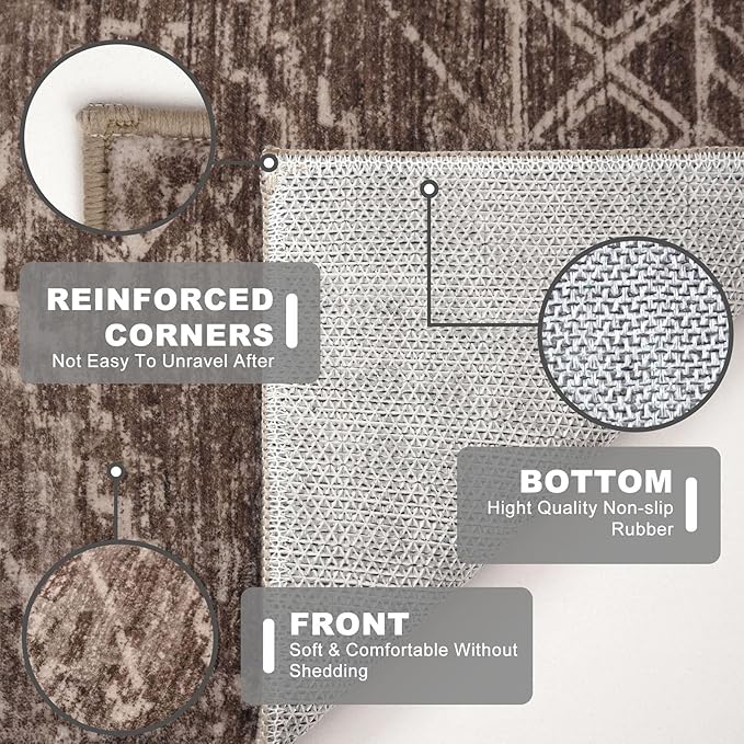 KILOCOCO Boho Entryway Rug 3x5 Area Rug Washable Non Slip Throw Rugs Soft for Kitchen Living Room Dining Bedroom Geometric Moroccan Carpet, Rust Red
