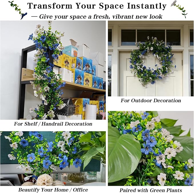 4 Pcs Faux Flowers Garland Plant, Artificial Vines Hanging Flowers Leaves Greenery Garland for Wedding Backdrop Arch Wall Decor, 6 Feet/pcs UV Resistant Indoor Outdoor