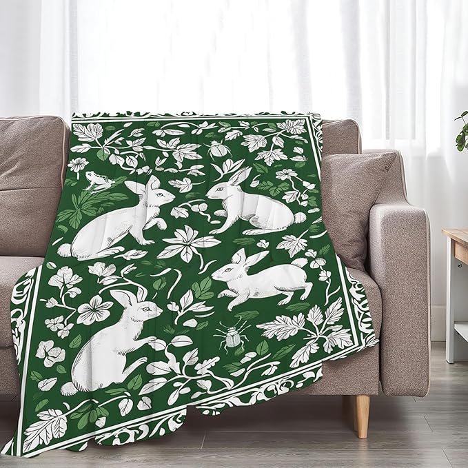 Tijuboni Rabbit Throw Blanket - Botanical Hare Insect - Bunny Gifts for Girls Women Boys Men Kids Adults Soft Flannel Fleece Blanket for Couch Sofa Bed Home Decor 60"x80"