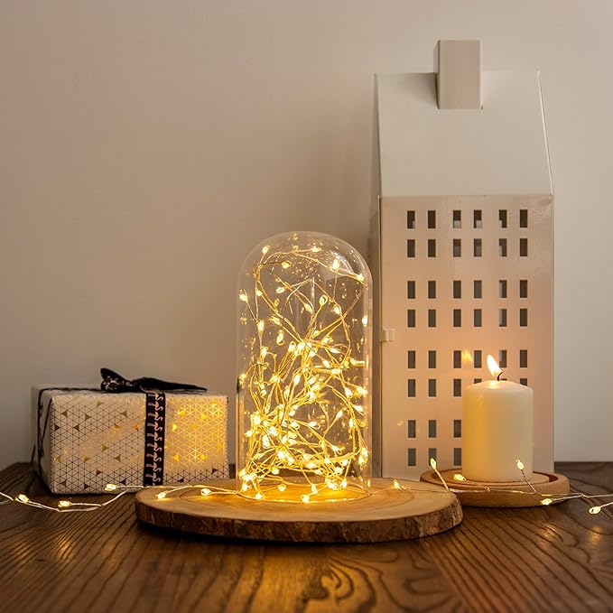 Firecracker Fairy Lights Plug in,2 Pack 20ft 200LEDs Silver Wire Cluster String Lights,8 Modes Remote Twinkle Light for Outdoor Indoor Garden Bedroom Christmas Tree Holiday,Warm White