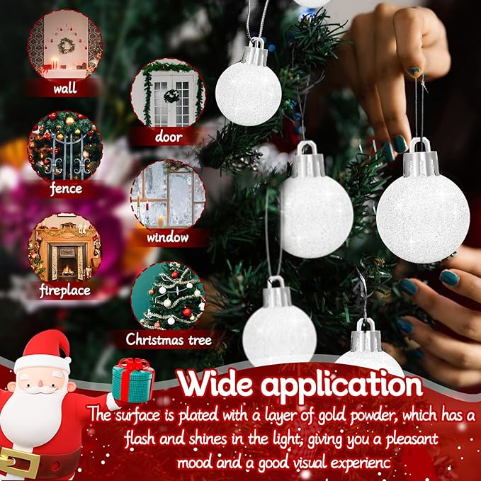 24Pcs 2.4Inch Christmas Balls Christmas Tree Decoration Ornaments Shatterproof Glitter Christmas Hanging Balls for Christmas Tree Party Wedding Indoor Outdoor Decoration(White, 2.4inch-24pcs)