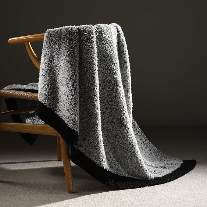 Amélie Home Knit Throw Blanket for Couch, Super Soft Cozy Fuzzy Throws for Sofa Bed Living Room, Luxury Cozy Fluffy Throw for Room Decor, 60" x 80", Heather Black