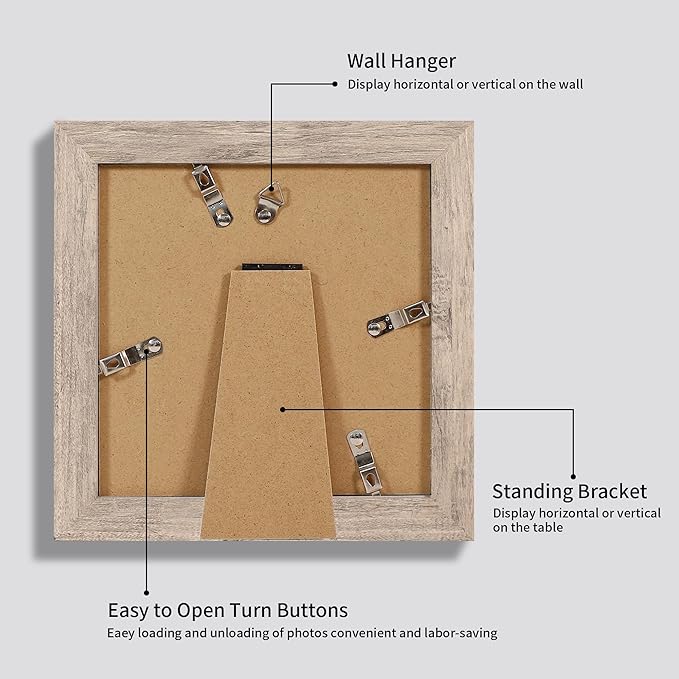 iRahmen 6x6 Picture Frame Set of 4 with High Definition Glass, Smoke Gray Frame Display 4x4 Pictures with Mat or 6 x 6 Without Mat, Wood Square Photo Frame for Wall Mount and Tabletop Display