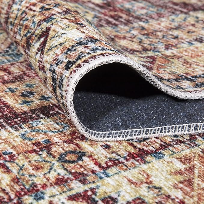 Bloom Rugs Washable Non-Slip 2x3 Rug - Dark Red/Multicolor Traditional Oriental Area Rug for Living Room, Bedroom, Dining Room, and Kitchen - Exact Size: 2' x 3'
