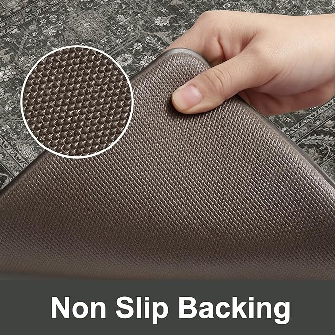 KIMODE Anti Fatigue Kitchen Mat, Cushioned Boho Distressed Kitchen Runner Rug, Non Slip Waterproof Kitchen Mat for Floor, Comfort Foam Standing Desk Mat for Laundry Office Sink Green/Grey 20"x39"